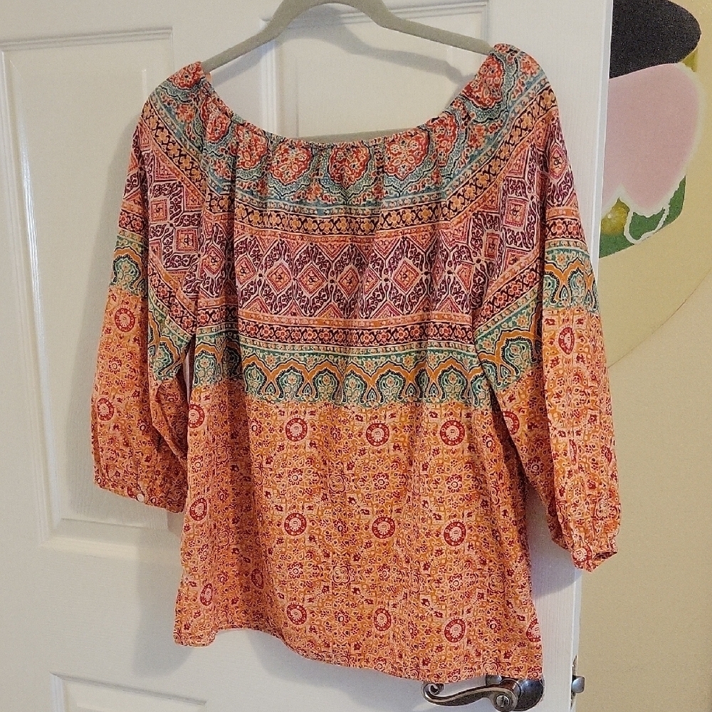 Lauren Ralph Lauren SzPL Aztec earth tone Bohemian 3/4 sleeve blouse - Picture 4 of 4